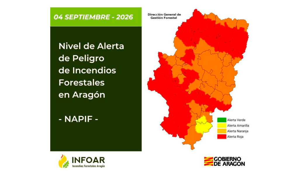Die Waldbrandgefahr in Aragón hält an: 18 Gebiete in Alarmstufe Rot, am Wochenende höheres Risiko