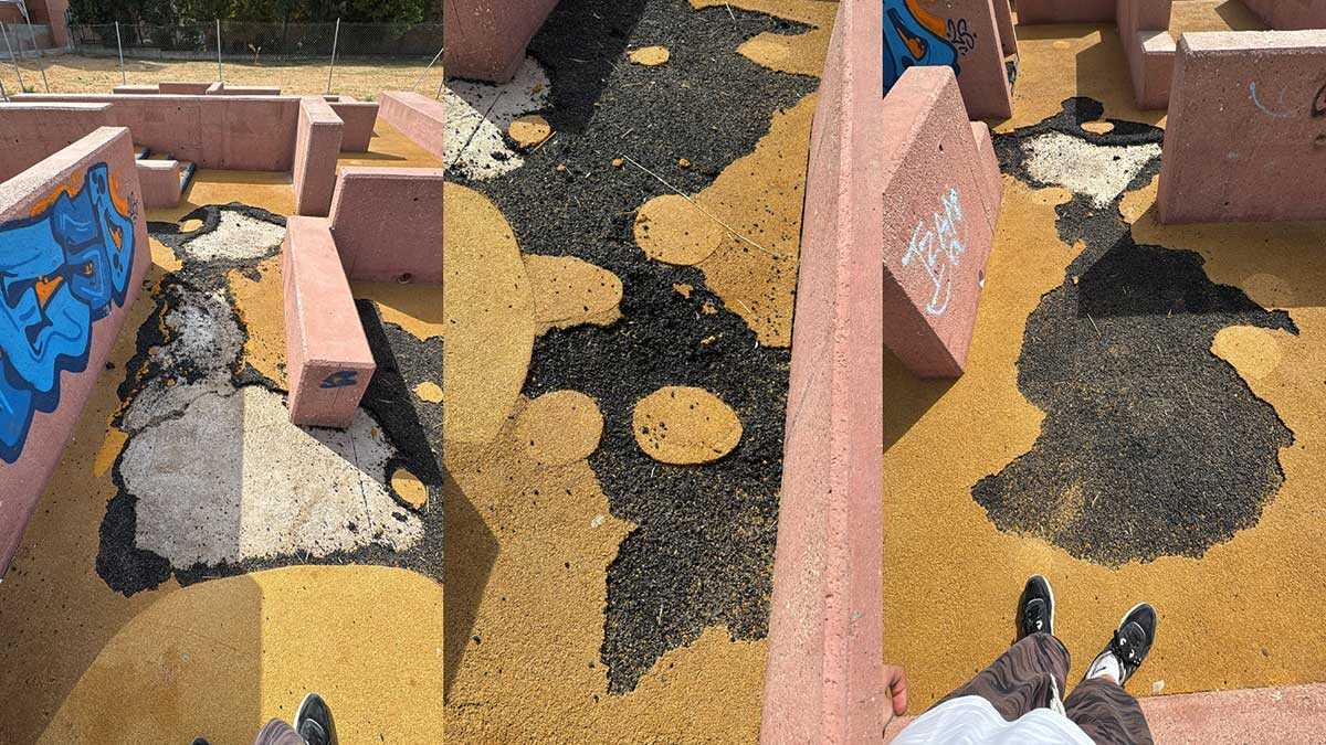 Parkour-Park im Actur verwüstet: So sieht der verbrannte und aufgebrochene Belag aus