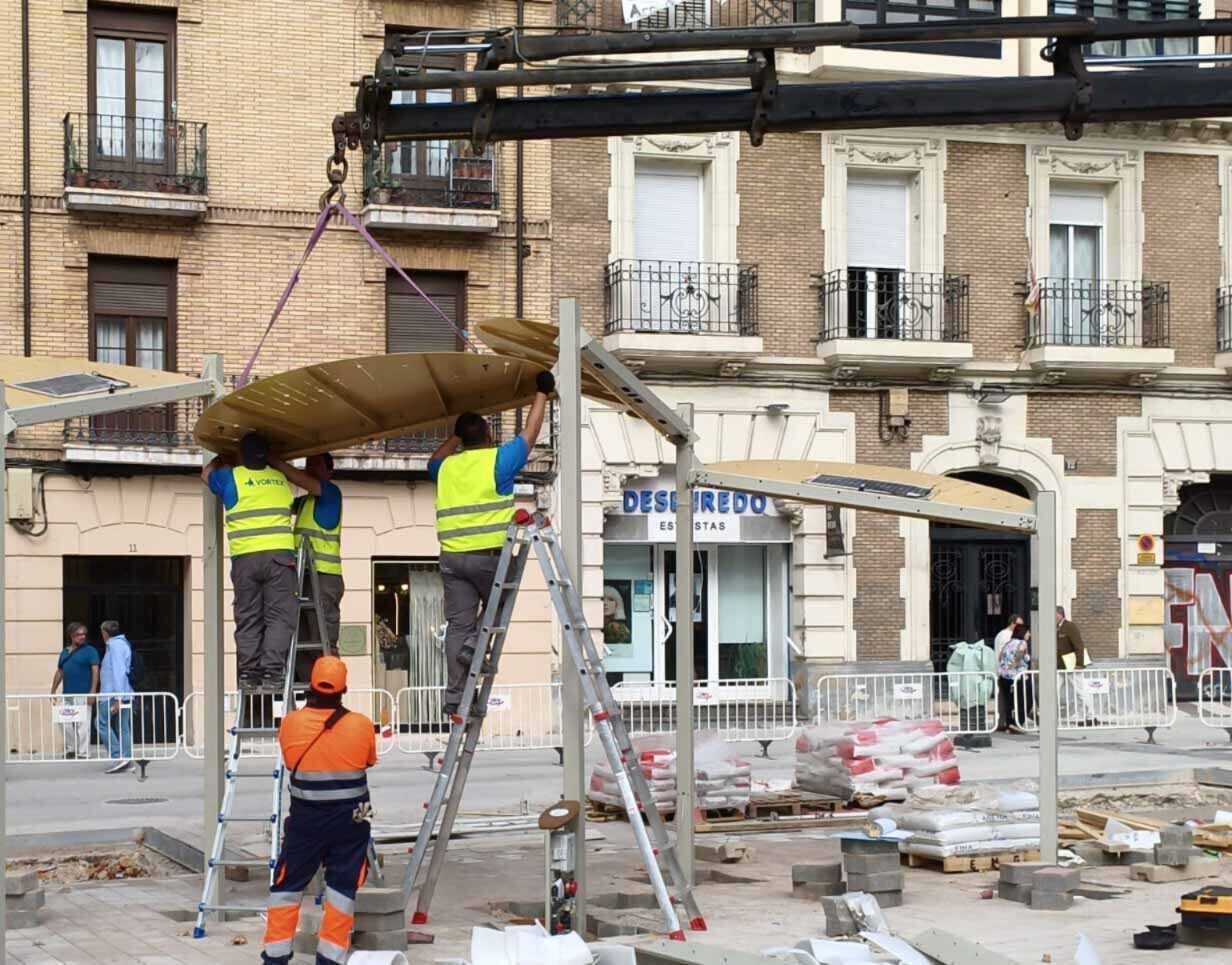 So sieht die neue Pergola von San Miguel aus, die den Platz in einen Klimaschutzraum verwandelt
