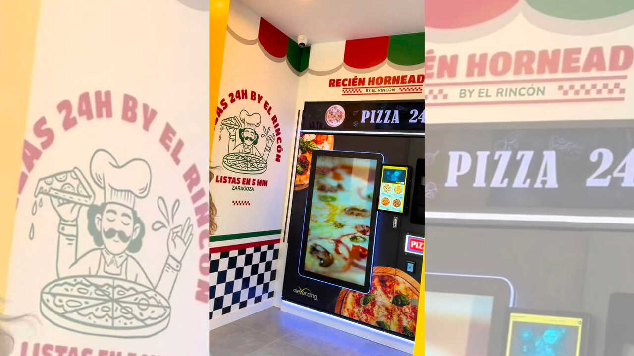 Das berühmte Geschäft mit einem neuen Pizzaautomaten in Zaragoza: sechs Sorten für 10 Euro